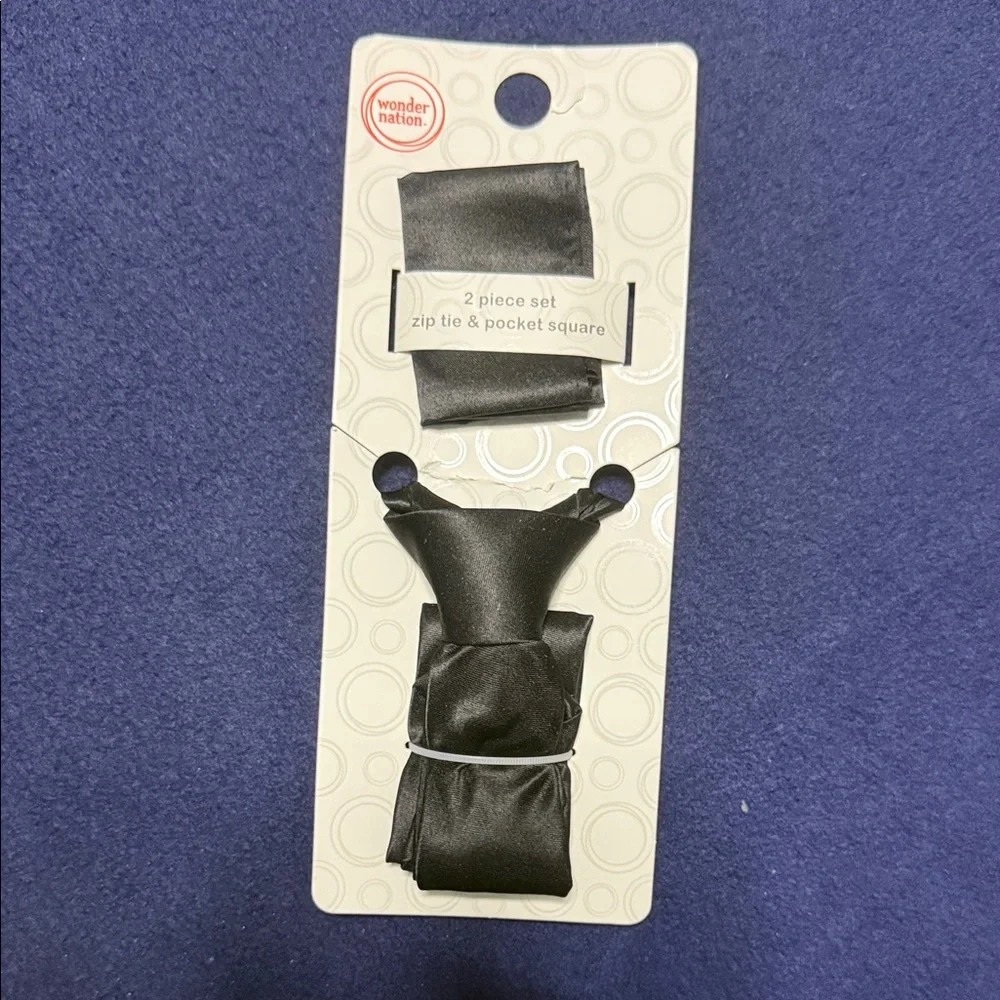 wonder nation Black Satin 2-Piece Zip Tie & Pocket Square Set
